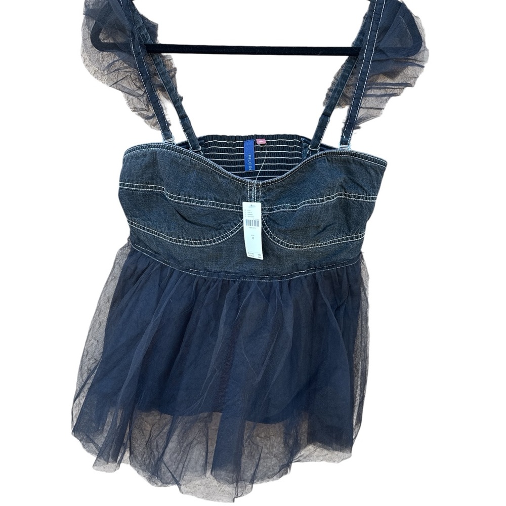 Pilcro Anthropologie Tulle Babydoll Blouse Size Medium NWT - Picture 2 of 10